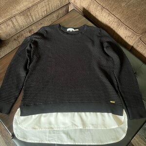 Calvin Klein Black Textured Pullover Sweater with White Hem Detail